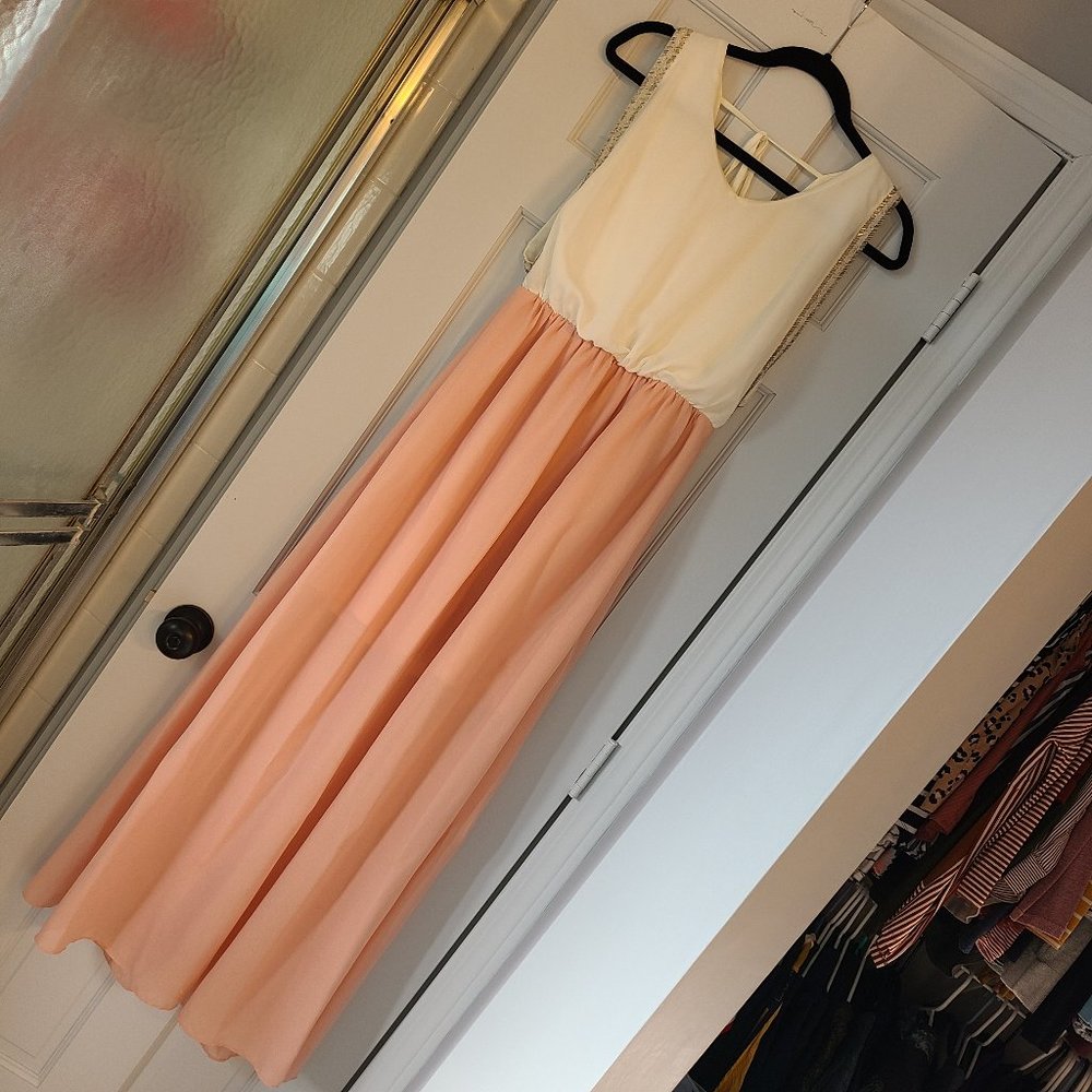 White and Blush Maxi with Bead Detailing